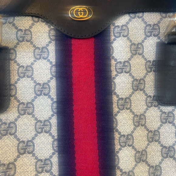 GUGGI MONOGRAM GG LARGE SHOPPER TOTE! Navy red! STUNNING!!!! - Picture 4 of 14